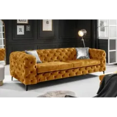 Invicta Chesterfield Sofa 3-osobowa MODERN BAROCK musztardowo żółty aksamit 240cm / 44392