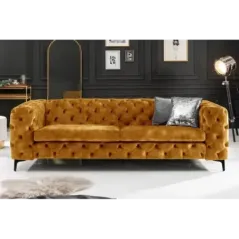 Invicta Chesterfield Sofa 3-osobowa MODERN BAROCK musztardowo żółty aksamit 240cm / 44392