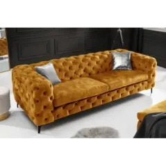 Invicta Chesterfield Sofa 3-osobowa MODERN BAROCK musztardowo żółty aksamit 240cm / 44392