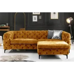 Invicta Chesterfield Sofa 3-osobowa MODERN BAROCK musztardowo żółty aksamit 240cm / 44392