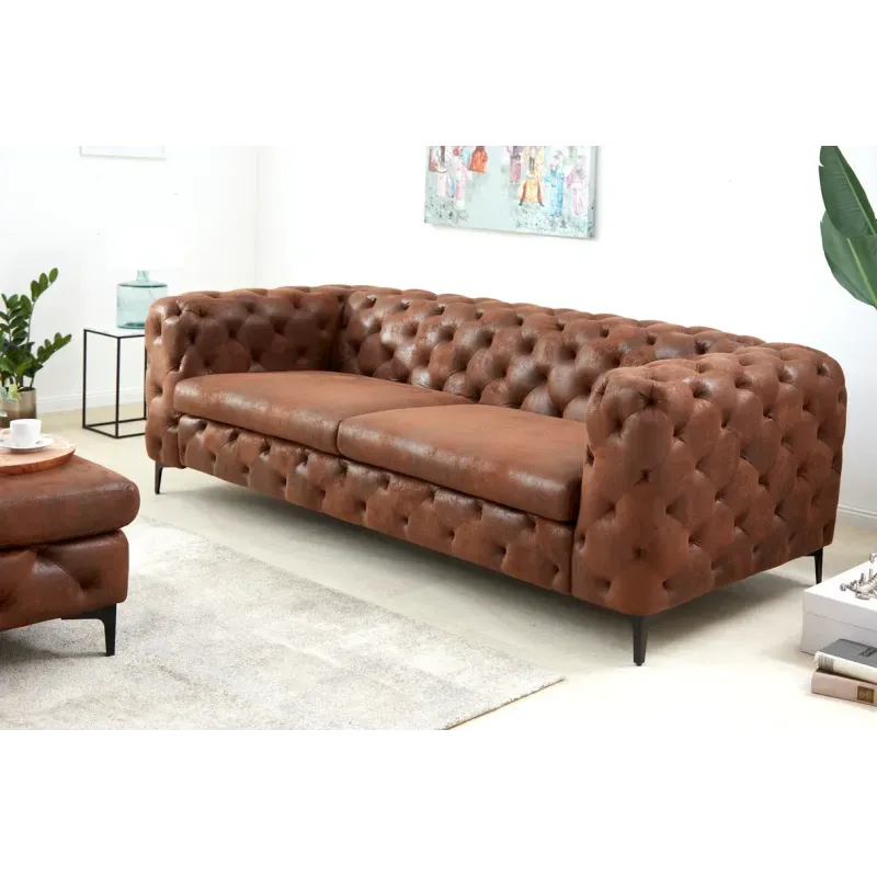 Invicta Chesterfield Sofa 3-osobowa MODERN BAROCK antyczny brąz mikrofibra 240cm / 44396 Invicta Chesterfield Sofa 3-osobowa MODERN BAROCK antyczny brąz mikrofibra 240cm / 44396