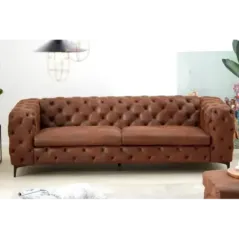 Invicta Chesterfield Sofa 3-osobowa MODERN BAROCK antyczny brąz mikrofibra 240cm / 44396