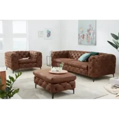 Invicta Chesterfield Sofa 3-osobowa MODERN BAROCK antyczny brąz mikrofibra 240cm / 44396