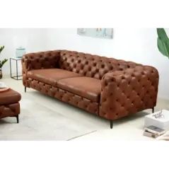 Invicta Chesterfield Sofa 3-osobowa MODERN BAROCK antyczny brąz mikrofibra 240cm / 44396