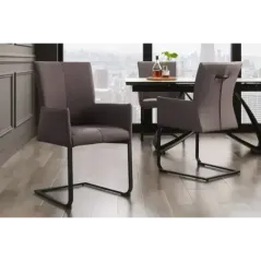 Invicta Krzesło na płozie SAMSON brązowy taupe z podłokietnikiem skóra 58cm / 45175