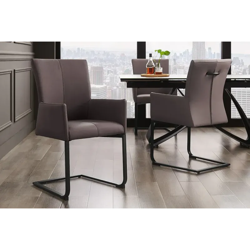 Invicta Krzesło na płozie SAMSON brązowy taupe z podłokietnikiem skóra 58cm / 45175