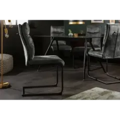Invicta Krzesło COMFORT na płozie aksamitny ciemnozielony 45cm / 41170