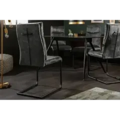 Invicta Krzesło COMFORT na płozie aksamitny ciemnozielony 45cm / 41170