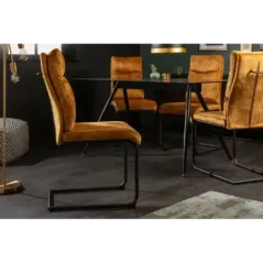 Invicta Krzesło COMFORT na płozie aksamitny musztardowo żółty 45cm / 41169
