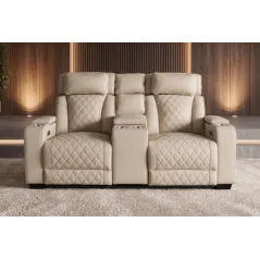 Invicta Fotel HOLLYWOOD kinowy 2 osobowy imitacja skóry beżowa 190cm / 46678