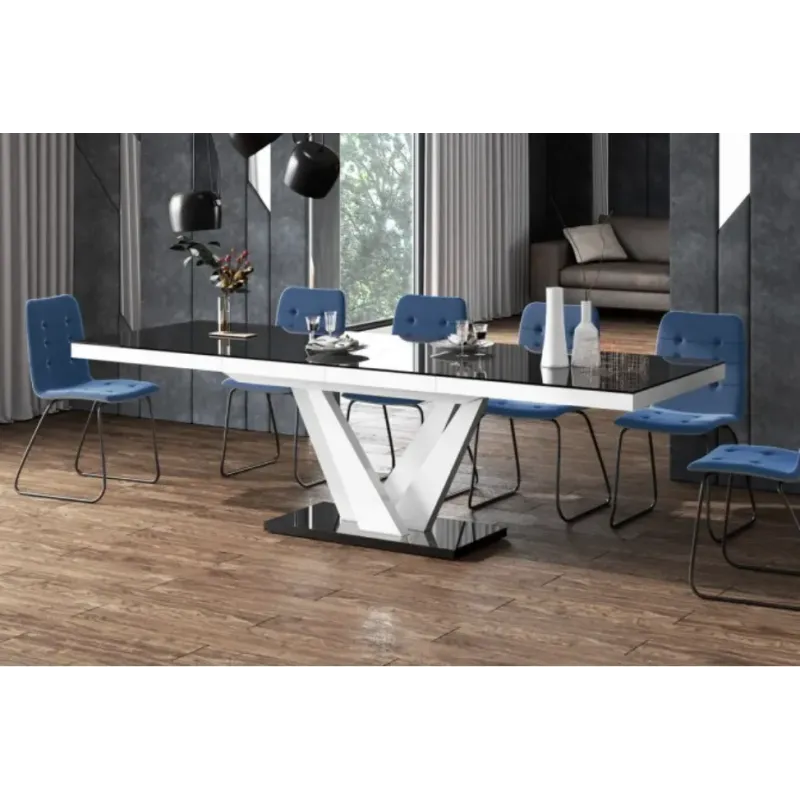 VEGAS Stół rozkładany do jadalni czarno biały MDF 160 - 256 x 75 x 89 cm
