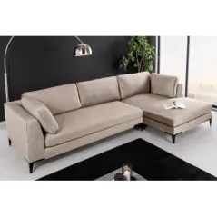 Invicta SIGNUM Kanapa narożna 3-osobowa z pufą prawa aksamit taupe 313 x 110 x 103cm / 44538