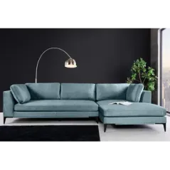 Invicta SIGNUM Kanapa narożna 3-osobowa z pufą prawa aksamit turkus 313 x 110 x 103cm / 44535