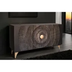 Invicta Komoda GOLDEN SUNSET czarne złoto z drewna mango 3D 140 x 75 x 38cm / 46658