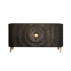 Invicta Komoda GOLDEN SUNSET czarne złoto z drewna mango 3D 140 x 75 x 38cm / 46658