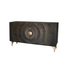 Invicta Komoda GOLDEN SUNSET czarne złoto z drewna mango 3D 140 x 75 x 38cm / 46658