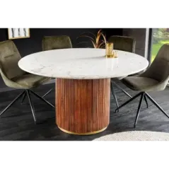 Invicta Stół do jadalni GATSBY mango marmur biały Ø 140cm / 45830