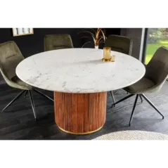 Invicta Stół do jadalni GATSBY mango marmur biały Ø 140cm / 45830