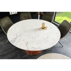Invicta Stół do jadalni GATSBY mango marmur biały Ø 140cm / 45830