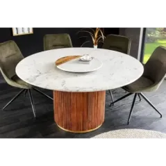 Invicta Stół do jadalni GATSBY mango marmur biały Ø 140cm / 45830