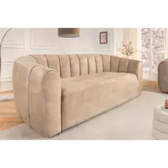 Invicta Sofa tapicerowana BABYLON 3 osobowa beżowy aksamit 200cm / 44511