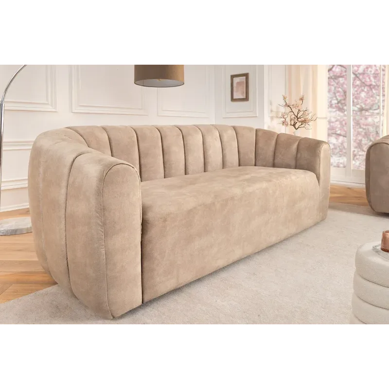 Invicta Sofa tapicerowana BABYLON 3 osobowa beżowy aksamit 200cm / 44511