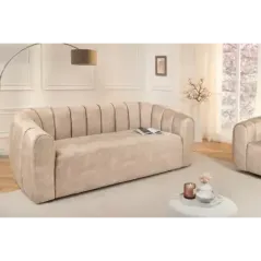 Invicta Sofa tapicerowana BABYLON 3 osobowa beżowy aksamit 200cm / 44511