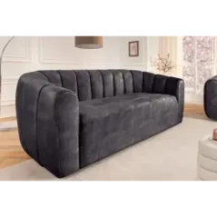 Invicta Sofa tapicerowana BABYLON 3 osobowa antracytowy aksamit 200cm / 44510