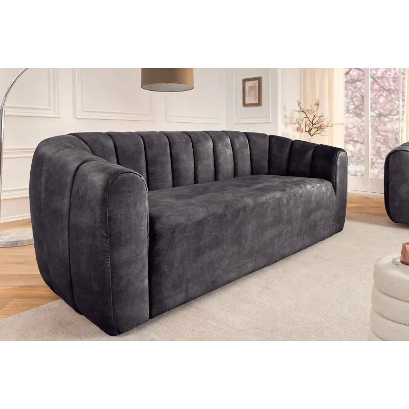Invicta Sofa tapicerowana BABYLON 3 osobowa antracytowy aksamit 200cm / 44510