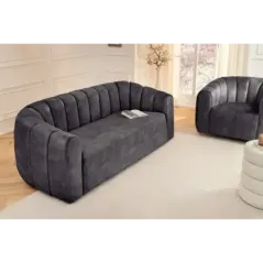 Invicta Sofa tapicerowana BABYLON 3 osobowa antracytowy aksamit 200cm / 44510