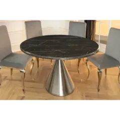 Invicta Stół okrągły ELEGANCIA czarny blat optyka marmuru Ø 130cm / 45899