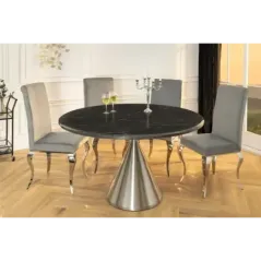 Invicta Stół okrągły ELEGANCIA czarny blat optyka marmuru Ø 130cm / 45899