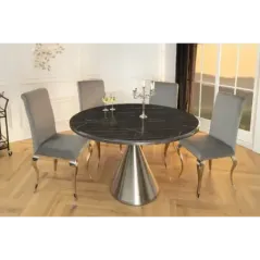 Invicta Stół okrągły ELEGANCIA czarny blat optyka marmuru Ø 130cm / 45899