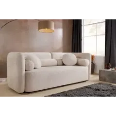 Invicta Sofa tapicerowana ART DECO 3 osobowa beżowe bouclé 200cm / 44509