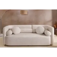 Invicta Sofa tapicerowana ART DECO 3 osobowa beżowe bouclé 200cm / 44509