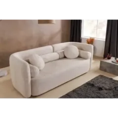 Invicta Sofa tapicerowana ART DECO 3 osobowa beżowe bouclé 200cm / 44509