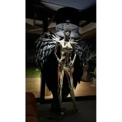 Lampa podłogowa LADY ANGEL SILVER & BLACK z abażurem 180cm