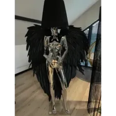 Lampa podłogowa LADY ANGEL SILVER & BLACK z abażurem 180cm