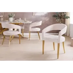Invicta Krzesło BOUTIQUE beżowa tkanina strukturalna ze złotymi nogami / 45923