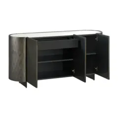 Invicta Komoda REFLECTION efekt 3D antracyt z blatem w optyce marmuru 150cm / 46501