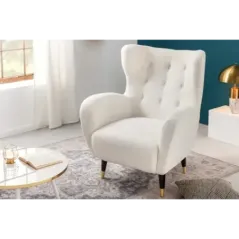 Invicta Fotel uszak DON białe bouclé 88cm / 45970