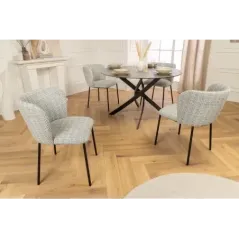 Invicta Krzesło LYON niebieska krata bouclé 54cm / 44959