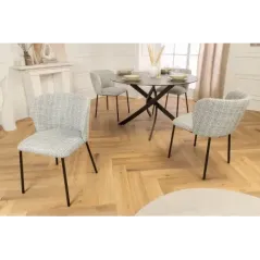 Invicta Krzesło LYON niebieska krata bouclé 54cm / 44959