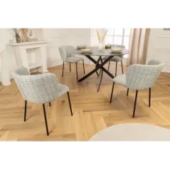 Invicta Krzesło LYON niebieska krata bouclé 54cm / 44959