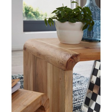 WOHNLING 2er Set Nesting tables Solid-wood Acacia Living table country style table Cubes Cube Shelf Nature