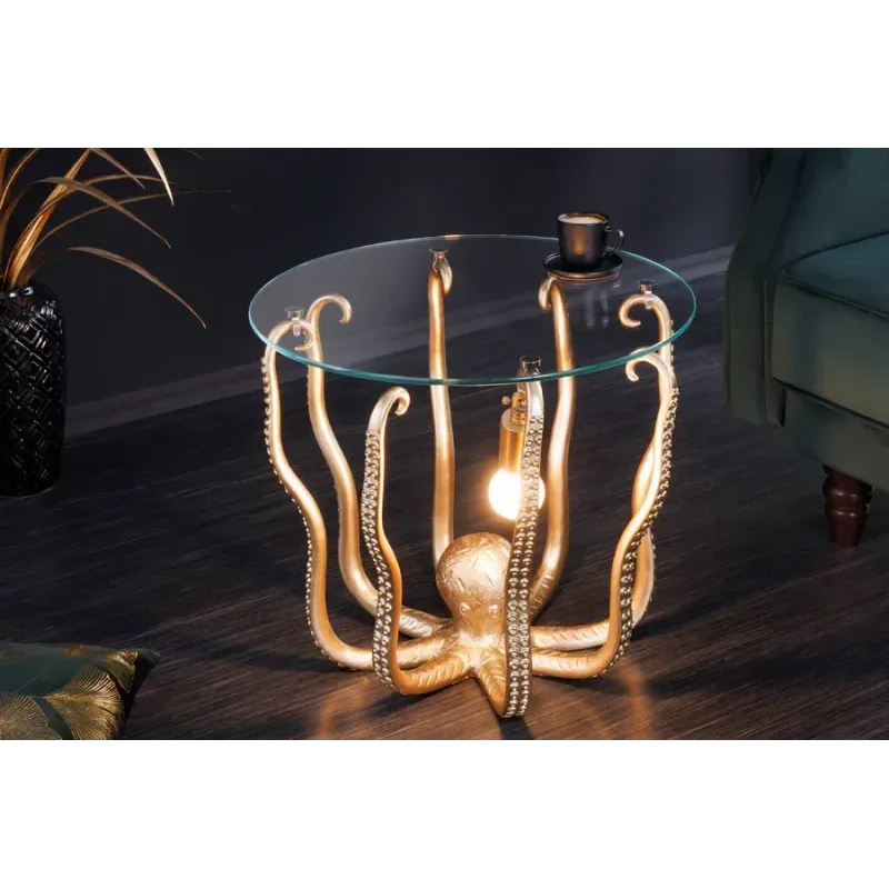 Invicta Stolik kawowy OCTOPUS z złotą lampką 50cm / 44567