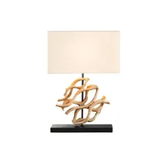 Invicta Lampa stołowa THE WAVE z kloszem z drewna tekowego w kolorze białym  60cm / 43932