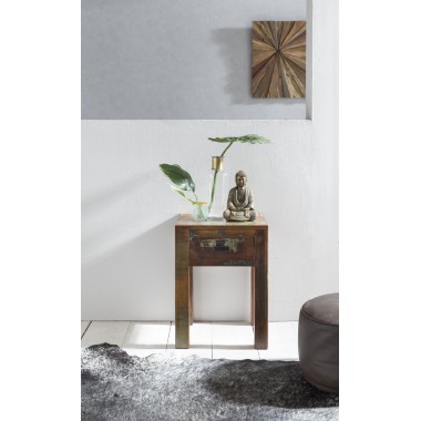 WOHNLING Shabby-Chic bedside table / Nightstand Mango-wood KALKUTTA with drawer dark brown Design Night table 40 x 40 x 55 cm | 