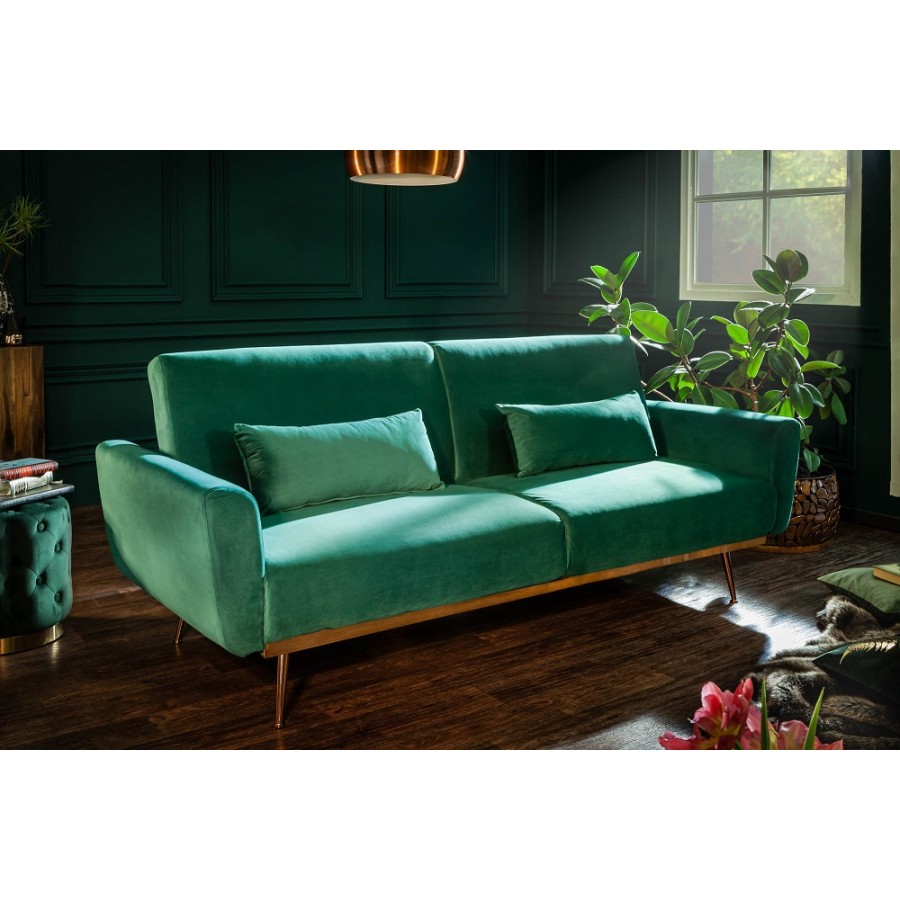 Invicta BELLEZZA sofa rozkładana 208 cm szmaragdowo zielony aksamit / 39914