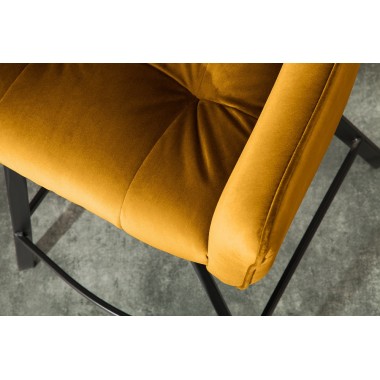 Stołek barowy / hoker  Loft 100 cm musztardowo-żółty aksamit z  podłokietnikami / 40308